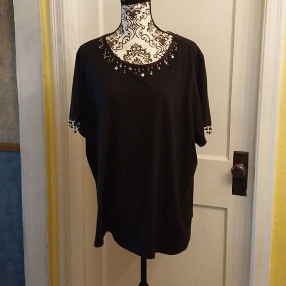Women Basic Edition Black Embellished Brown Top Size 3XL - Picture 1 of 15